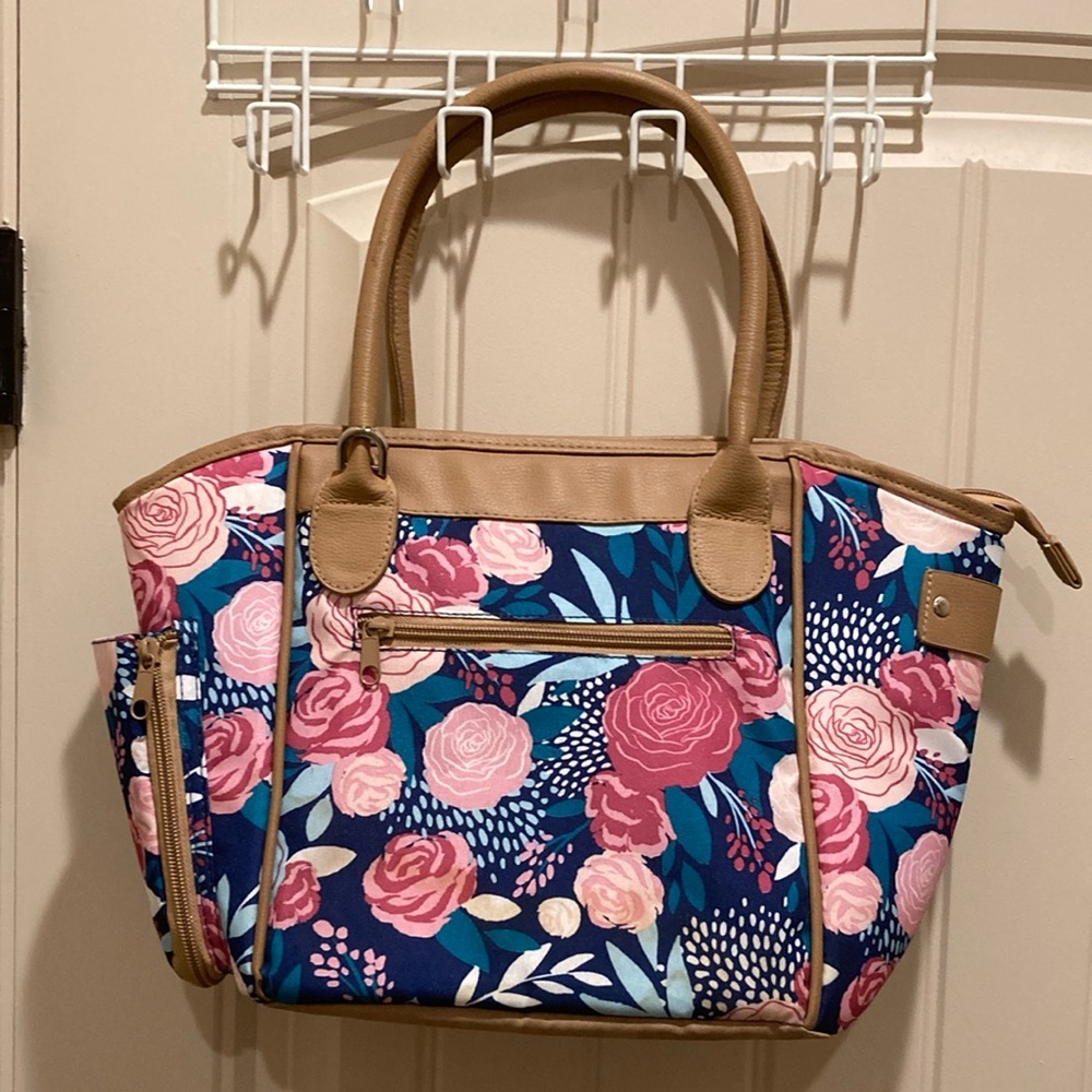 Fit & Fresh Lunch Bag Floral Print Insulated Inside Zipper Closure Extra Pockets